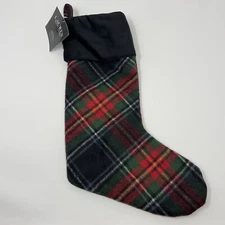 Lauren Ralph Lauren Plaid Black Cuff Christmas Stocking 20"