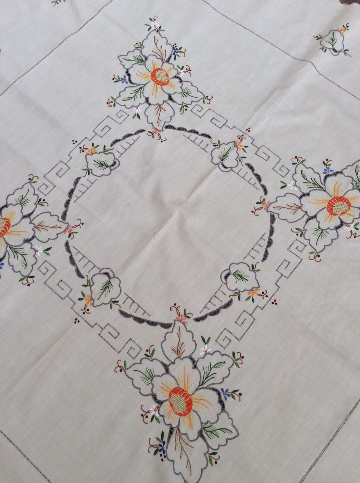 ☘️ANT/VINTAGE MADE IN N/ IRELAND BEAUTIFUL EMBROIDERED & CUT WORK TABLE ...