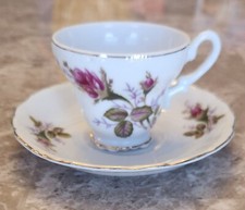 Vintage Mid-century Miniature Pink Roses Porcelain Teacups w/ Saucers - Set Of 8