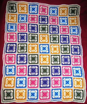HANDMADE Crochet AFGHAN Knit THROW vtg GRANNY SQUARE Quilt LAP Couch BED BLANKET