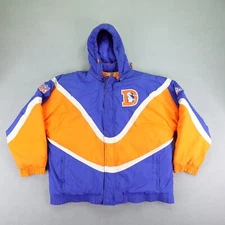 Vintage Denver Broncos Jacket Large Blue Orange NFL Pro Line Apex One Quilted ^