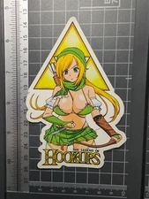 Hook-Ups Sticker Decal – Elf Archer Anime Girl Green Skirt, Fantasy Pin-Up Art