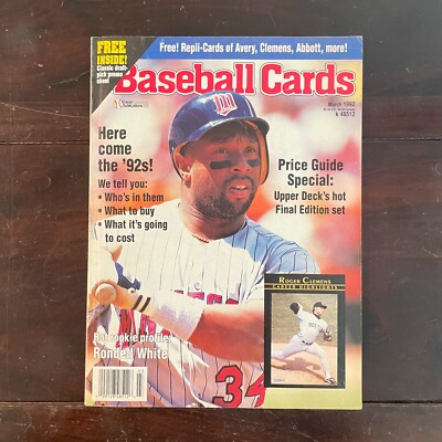 MARCH 1992 BASEBALL CARDS MAGAZINE KIRBY PUCKETT with Uncut Trading Cards Inside