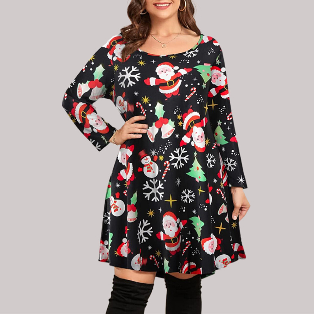Plus Size 2028 Christmas Womens T Shirt Dress Xmas Party Swing Tunic