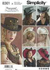 Simplicity 8361 Steampunk Top Hat, Tricorne, Wide Brim Hat Sz S-L UNCUT Pattern