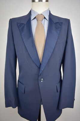 1976-1994 After Six Solid Blue Wool One Button Dinner Jacket Size: 38R