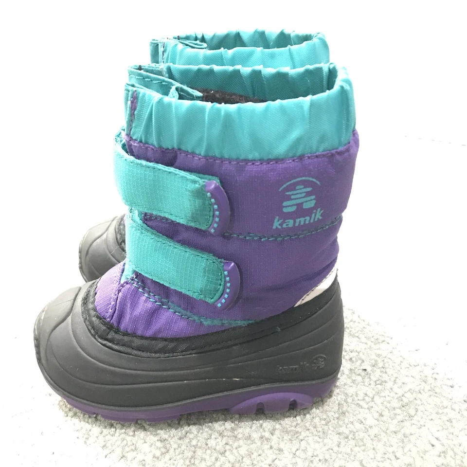 Kamik 女孩雪地靴 学步儿童 尺寸 5 紫色 蓝绿色 黑色 冬季内衬 防水 — 第 3/4 张图片