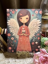 Folk Art Angel, Whimsical, Handcrafted Plaque 4