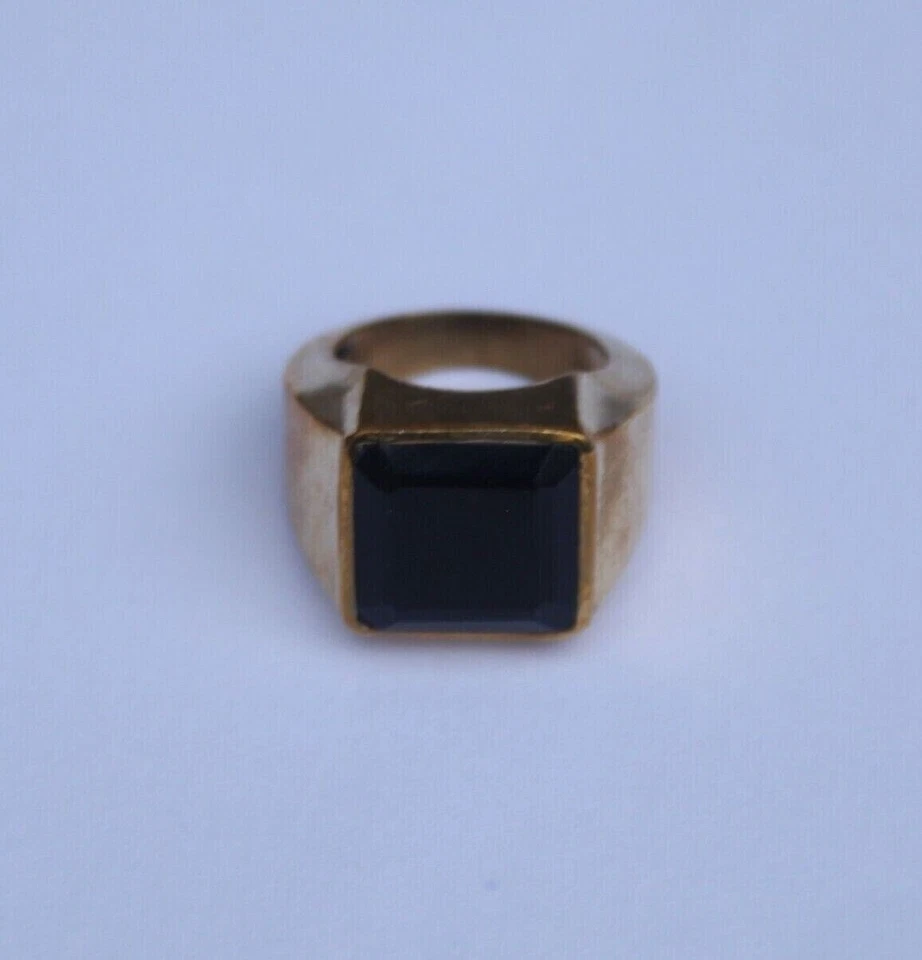 Anillo de piedra de obsidiana negra banda de plata esterlina corte cuadrado hombres joyería de moda Foto 2 de 3
