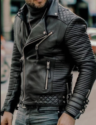 Handmade Mens Black Biker Leather Jacket Black Sheep Leather