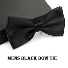 Mens Black Bow Tie Pre Tied Satin Wedding Party Event Dickie Bow Plain Necktie