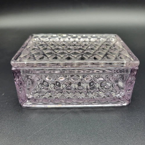 Art Deco Fostoria American Cigarette Box Trinket Box Purpling Cube Motif 4 5/8"