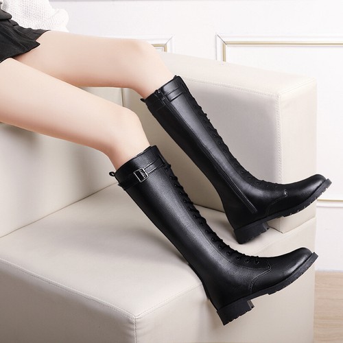 Womens Zip Up Riding Knight Boots Knee High Boots Outdoor Lace Up Punk Tall Boot - Picture 1 of 13