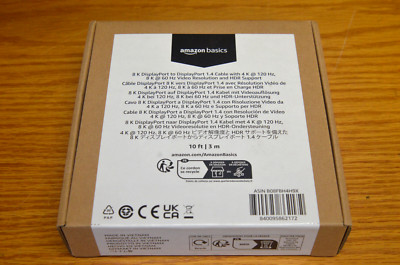 Amazon Basics 8K Display Port to Display Port 1.4 Cable  10 ft.         (Gar)