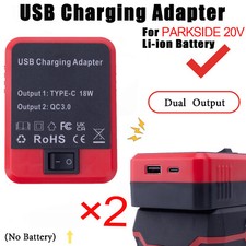 2pcs Portable Charger Adapter For PARKSIDE 20V Li-Ion Battery W/USB Type-C