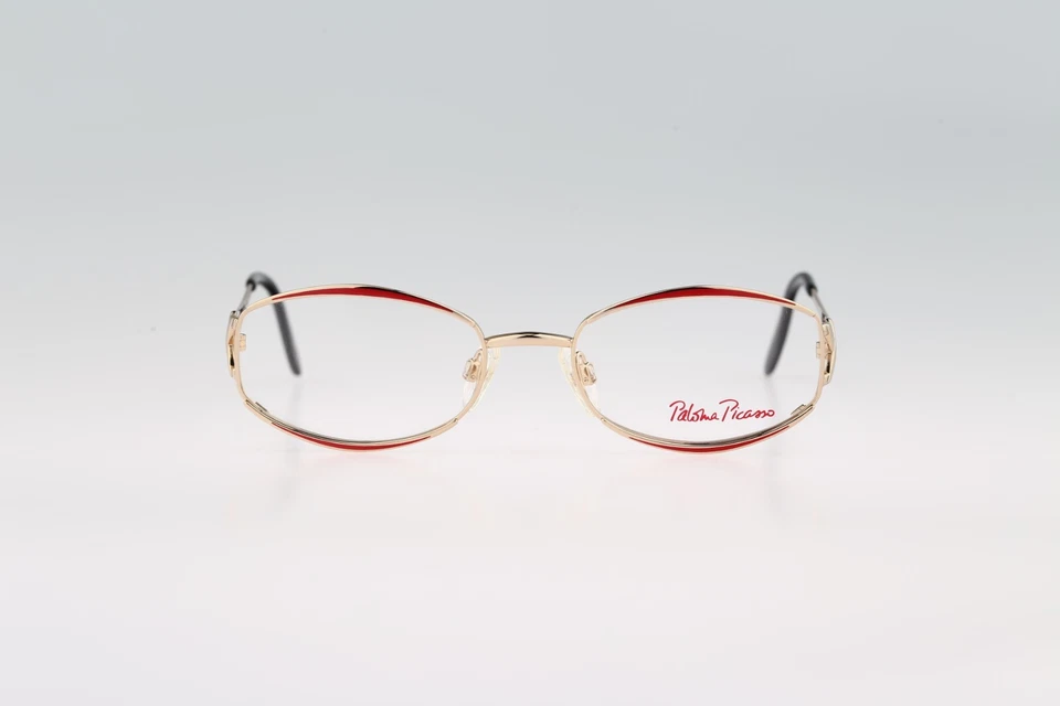 Gafas rectangulares Paloma Picasso de Metzler 8311 291, años 90 oro y rojo nuevas de stock Foto 4 de 4