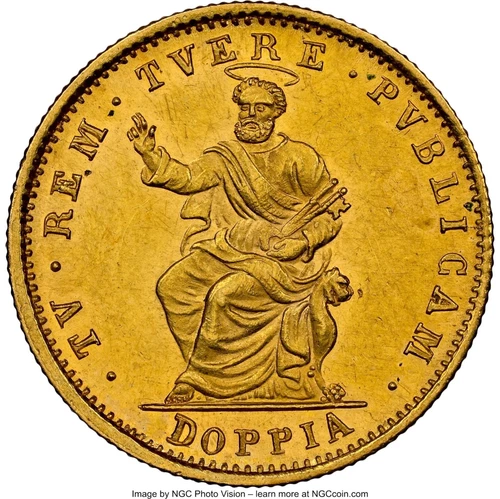 ITALY PAPAL SATES 1834-B DOPPIA GOLD COIN, NGC CERTIFIED "UNCIRCULATED DETAILS"