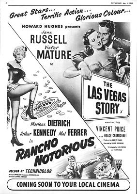 1952 Filme Werbung ''The Las Vegas Story'' & ''Rancho Notorious'' Print Ad Ephemera