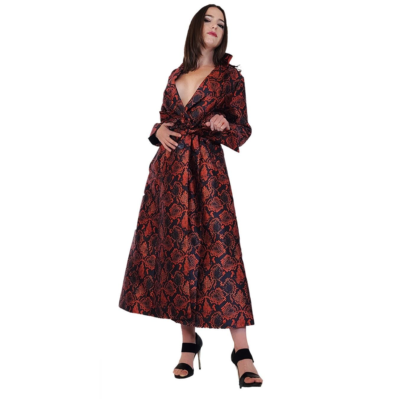 NWOT N by Nancy Red Black Snakeskin Belted Dress Jacket Coat Size Small