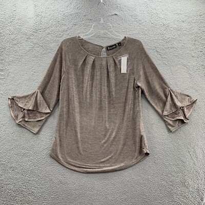 NWT 7th Avenue Design Studio New York & Co Gray Shimmer 3/4 Sleeve Blouse Top M