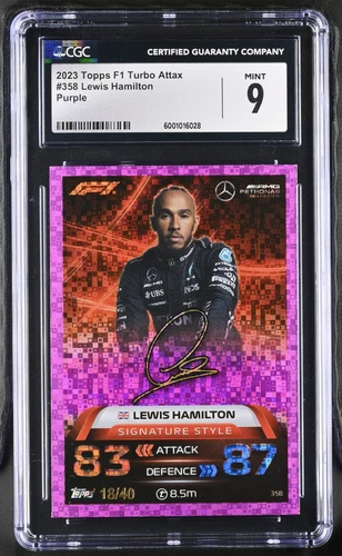 TOPPS F1 LEWIS HAMILTON /40 TURBO ATTAX 2023 CGC 9 SIGNATURE STYLE PURPLE #358