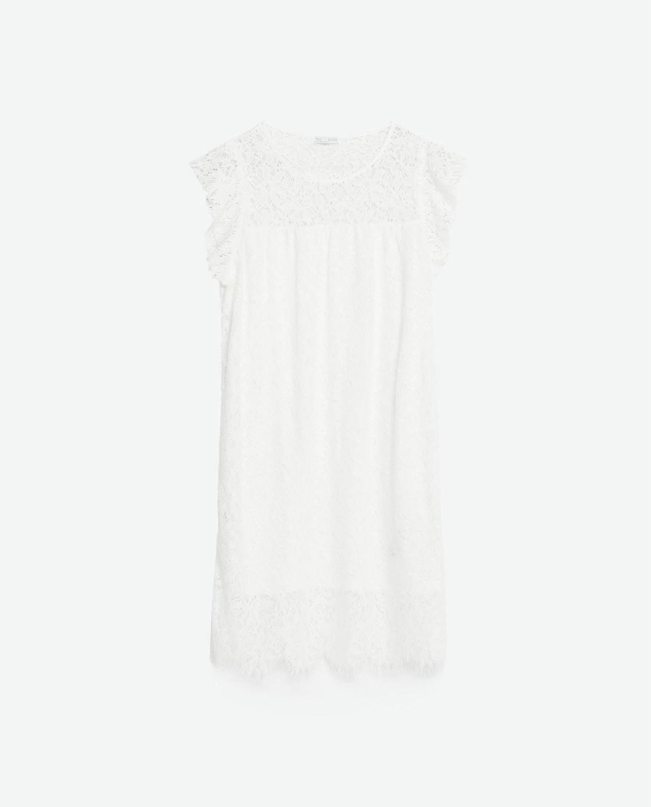 OFF WHITE ZARA ABITO CORTO BIANCO SPORCO CON VOLANT IN PIZZO TAGLIA L