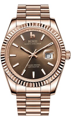 Rose Gold Burei Men's Automatic Watch Elegant Classic Design Calendar  Window