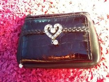 Brighton crystal heart black leather strap wallet preowned