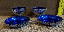 Antique Cobalt Glass & Quality Plate Sherbet Bowl Cobalt Celtics set England (G)