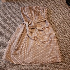Express Dress Women Size 6 Strapless Chiffon Swiss Dot Cinched Champagne Empire