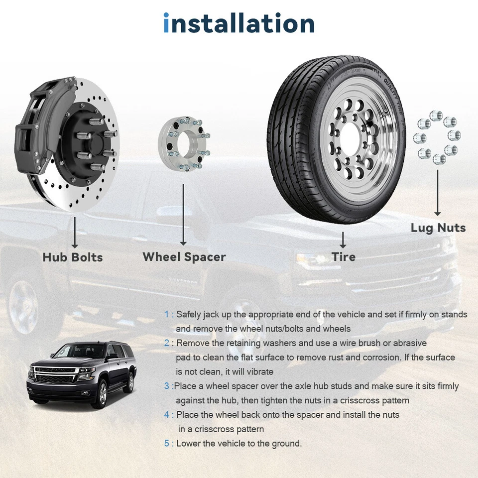 Adaptadores de roda 4 peças 2" 6x5,5 a 8x180 14x1,5 para rodas Chevy GMC 6 lugares a 8 lugares - Imagem 4 de 4