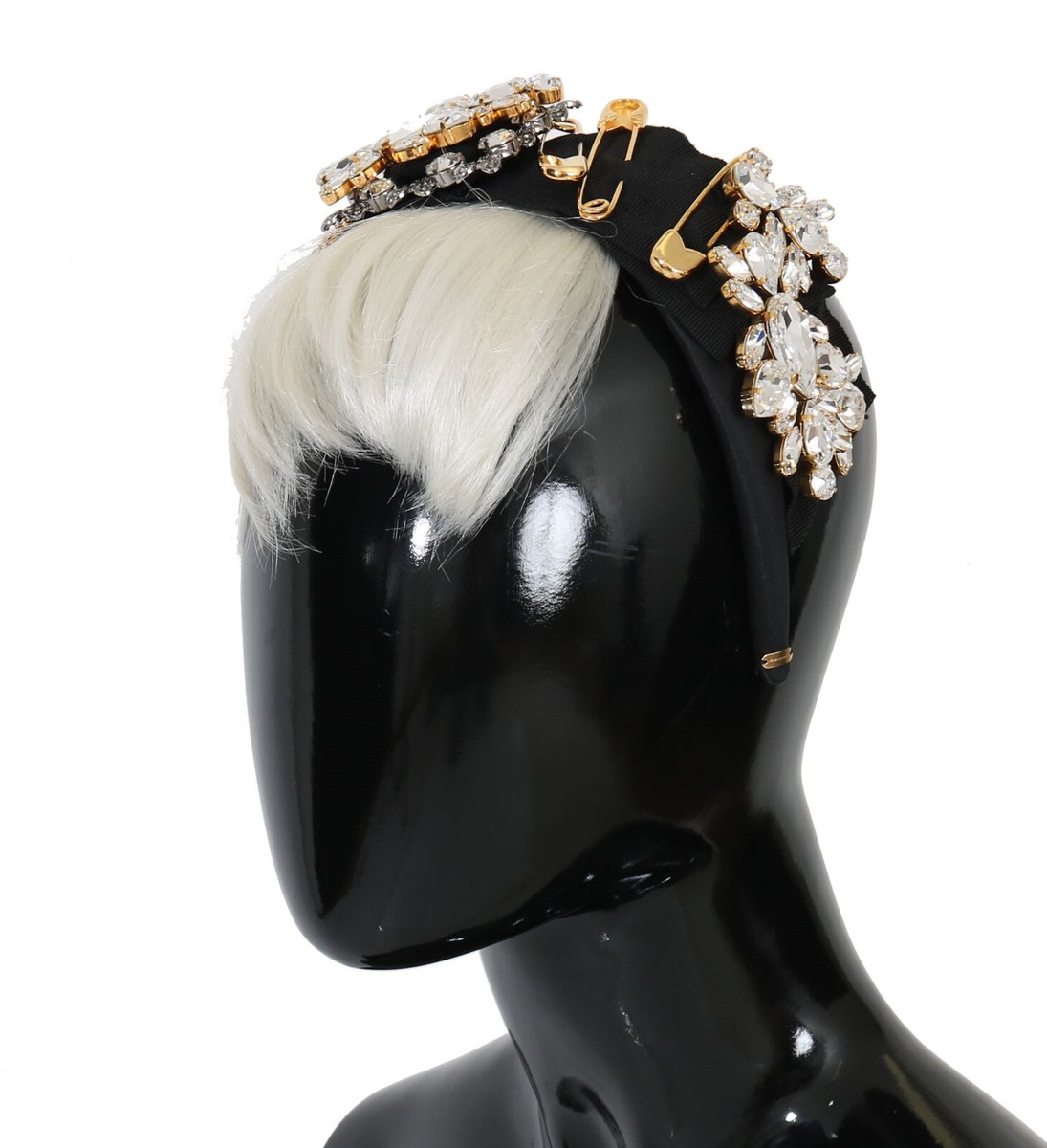 DOLCE & GABBANA ブラックヘッドバンド DOLCE & GABBANA Diadem Headband Black Crystal White Hair