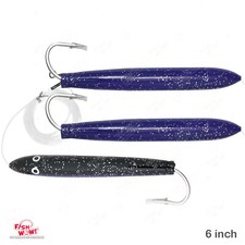 3pcs 6" Fishing Cedar Plugs Rig Tuna Mahi Trolling Wood Lure 10/0 hook Purple Bl