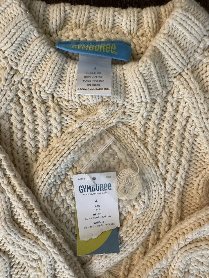 Suéter Gymboree CONSTRUCTION ZONE Beige Tejido a Mano Cable Niño Talla 4 Nuevo con Etiquetas - Otoño Foto 4 de 4