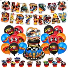 Hot Wheels Birthday Party Decoration,Banner Balloons Cake Toppers for Kids Party