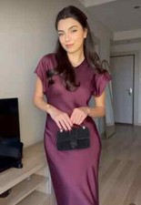 BNWT ZARA BURGUNDY SATIN EFFECT MIDI DRESS SIZE MEDIUM M