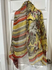 Gerry Weber Oversize Scarf Floral and Striped Shawl Wrap Sarong