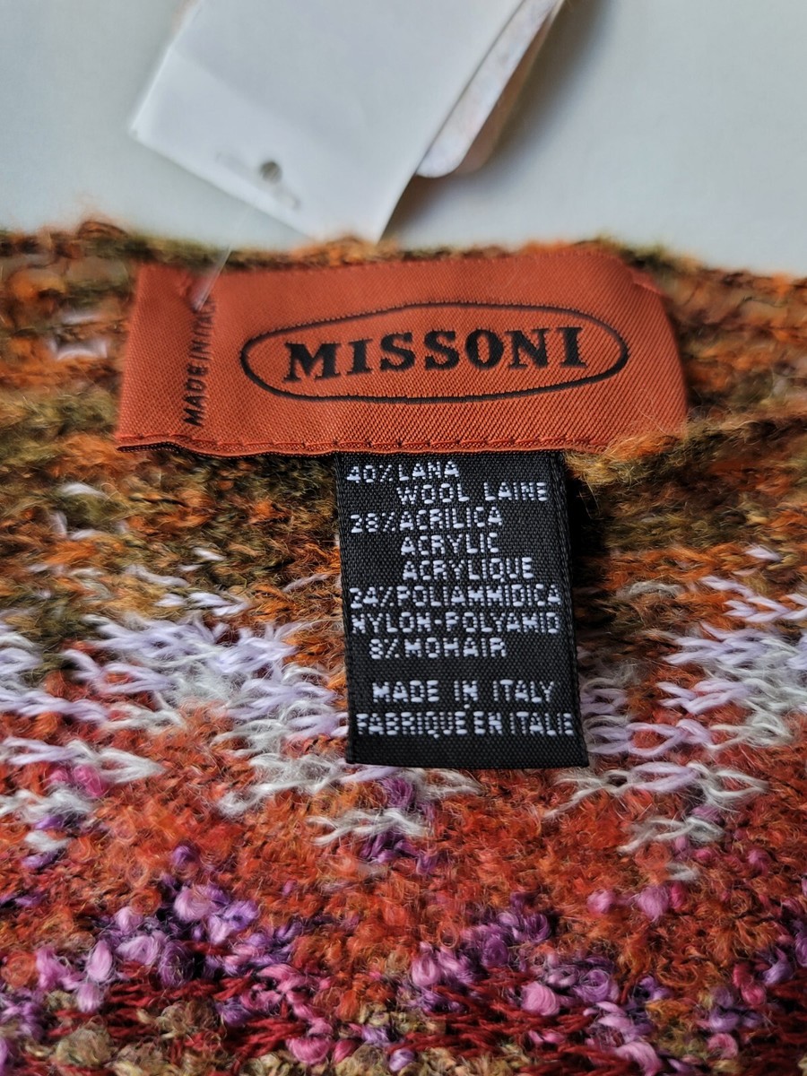 Missoni Scarf Blue Purple Pink Wool Zig Zag Knit Italy NWT 14