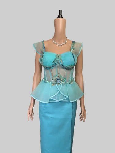 Cambodian Outfit (See Thru Top) |  2 Pieces, Khmer Shirt & Skirt - Picture 2 of 6