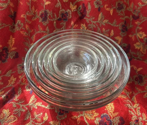 VINTAGE Anchor Hocking Nesting Bowls~ Set of 6~CLEAR GLASS~SMALL~Largest 5.5”