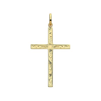 Gold Cross Pendant Engraved Design 