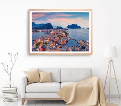 Alesund Print, Norway Wall Art, Sea & Cloudy Sky Framed Beach Wall Art, Coastal 