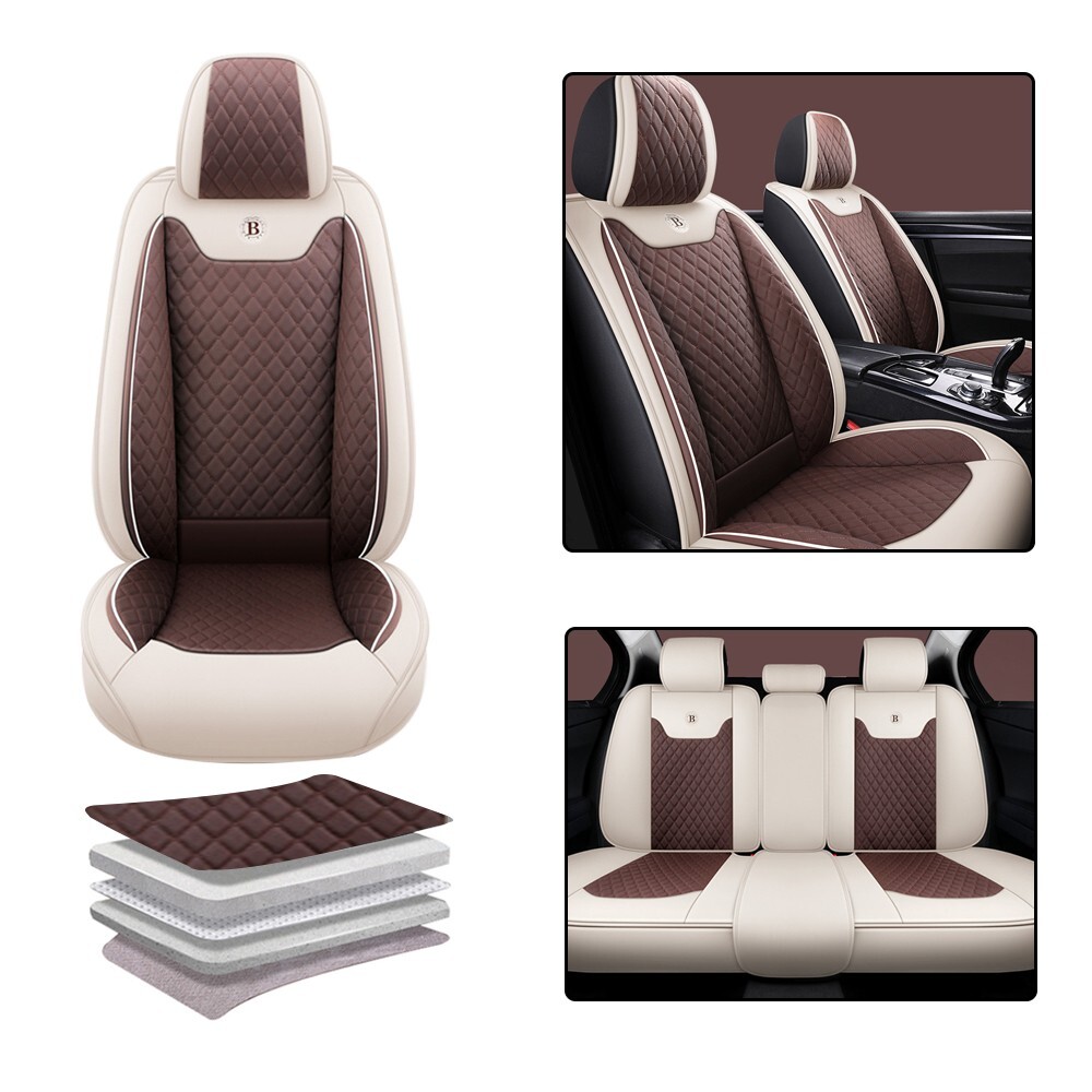 Car Seat Covers 5-Seat  for Mitsubish  Leather Cushion MH31 Beige Coffee