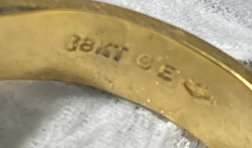 Men's Faux Diamond Ring Signed 18KT Gold GE Sz 9 Vintage Brushed look RING - Picture 10 of 10