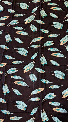 Vtg. Rosewood Fabrics Feathers on Black 2 yards 44 '' wide Polyester dress/blouse