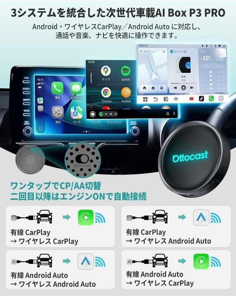 Ottocast P3 Pro CarPlay Android Auto AI Box 8-Core GPS usato | eBay