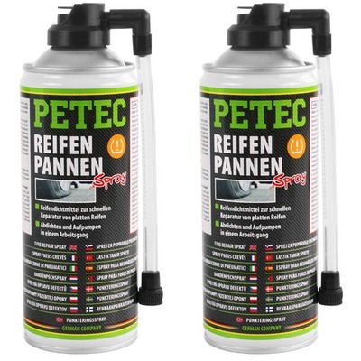 2x PETEC REIFENPANNEN SPRAY 400 ml PFLEGE KFZ REIFEN DICHTMITTEL REIFENDICHT