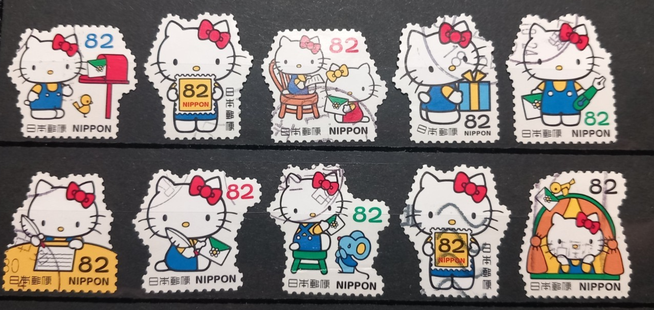 2018~ Japan~82 Yen~Hello Kitty~Commemorative Stamp Set~(10) ~Postally ...