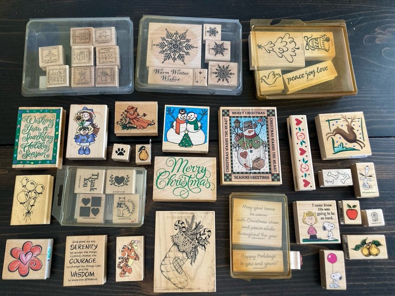 Vtg Wooden Stamps Rubber Mounted Christmas Lot Of 47 Craft Holiday Stampin’ Up