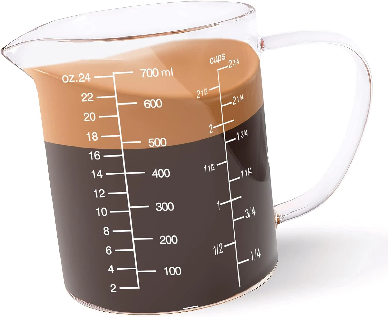 Newness Glass Measuring Cup with Handle, 700 ML (0.7 Liter, 2 3/4 Cup) Measuring